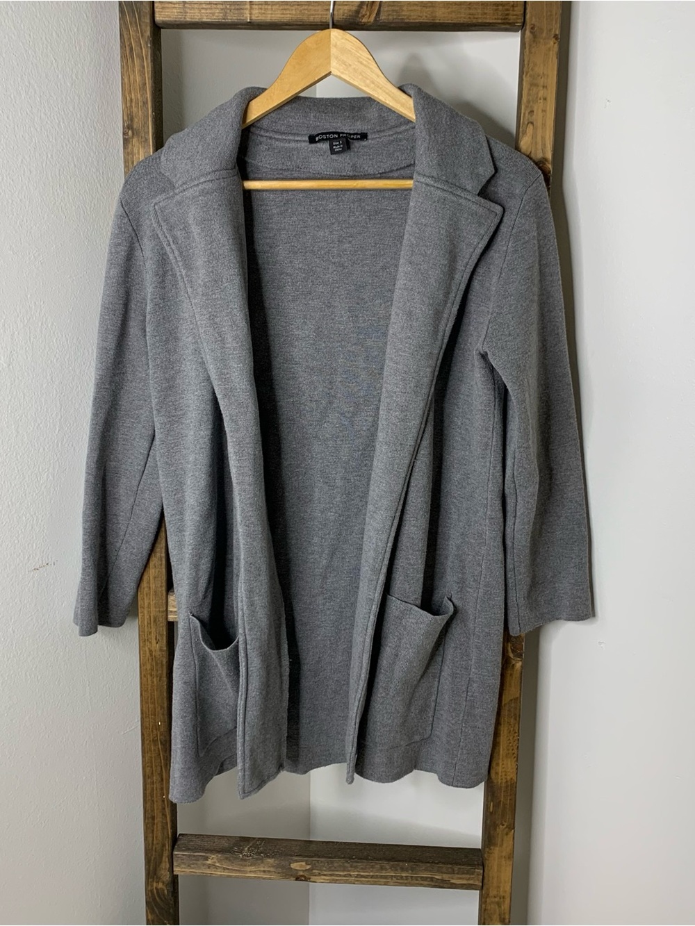 Boston Proper Gray Open-Front Knit Cardigan with Pockets Size S